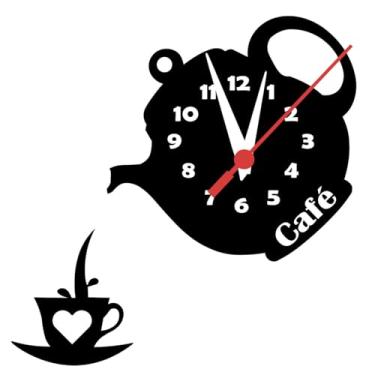Imagem de Relógio de Parede Silencioso Bule + Xícara Café Decoração de Interiores