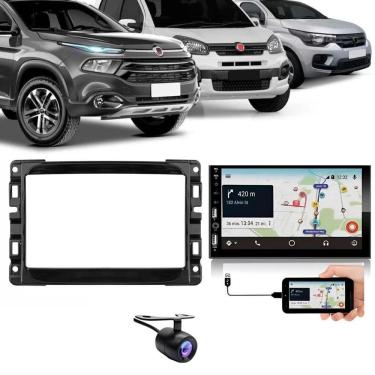 Imagem de Central Multimídia 2 Din Carplay Android Auto Fiat Mobi Moldura + Câmera Bp