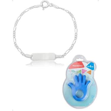 Imagem de Pulseira Infantil Menino Pra Gravação Prata 925 Chapinha Kit - Encanta