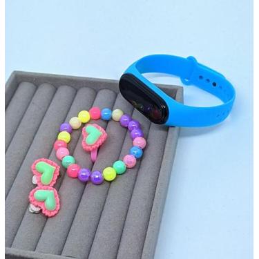 Imagem de Kit Relógio Infantil Digital Led Prova água Bacelete Silicone Crianças
