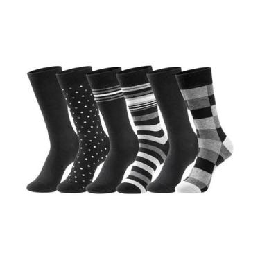 Imagem de Meias Sociais Pretas plus Size Para Negócios, 6 Pares, Algodão Macio, 