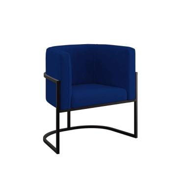 Imagem de Poltrona Cadeira Decorativa Lua Recepção Base De Ferro Black Azul Marinho