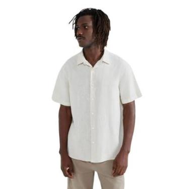 Imagem de Camisa Hering Masculina Manga Curta Slim Com Linho Off white-Masculino