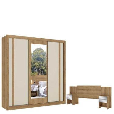 Imagem de Guarda Roupa Casal Ibiza Glass 3 Portas Capuccino Cacau Off White E Cabeceira Formosa Glass Capuccino - Thb
