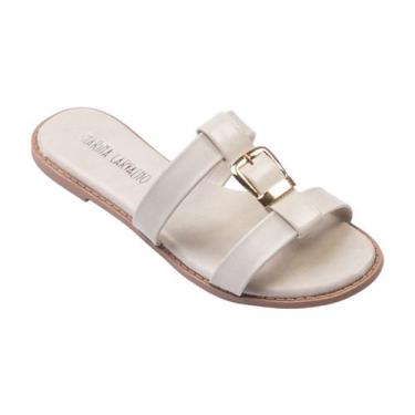 Imagem de Sandália Slide Rasteira Detalhe Fivela Feminino Marina Carvalho Off Wh