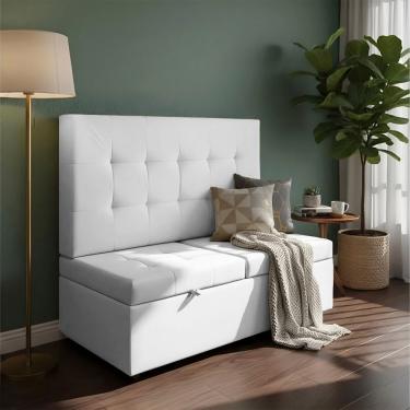 Imagem de Canto Alemão Recamier Bau + Painel Madri 160cm Suede Branco - Inova Decor
