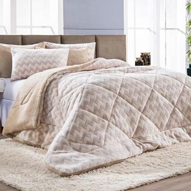 Imagem de Kit Coberdrom Solteiro Cobertor Nevada Estampado Chevron Caqui Com Fronha 02 Peças - Dupla Face Manta E Sherpa Colorida
