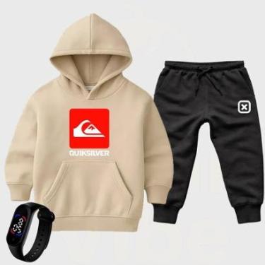 Imagem de Kit 3 Peças Infantil Moletom Canguru Calça Moleton Esportiva Relógio Digital estampado Estiloso-Unissex