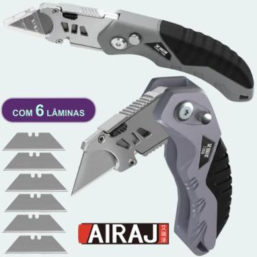 Imagem de Estilete Profissional 6 Laminas Trapezoidal 19mm Canivete Dobrável Mul