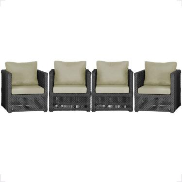 Imagem de Kit 4 Poltronas Madri Alumínio Corda Náutica Estofado Tecido Impermeável Preto Trama Original