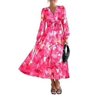 Imagem de Vestido Midi Floral PRETTYGARDEN com Decote em V e Manga Longa XX-GG