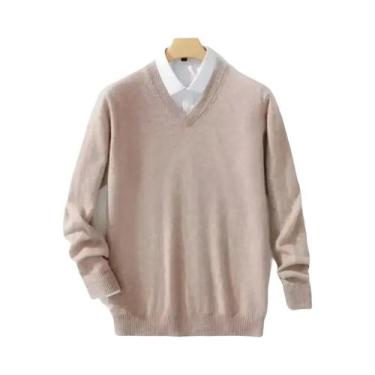 Imagem de Suéter Masculino plus Size De Cashmere Com Decote Em V, Malha Quente P