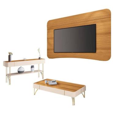 Imagem de Painel Suspenso Armony Cinamomo com Mesa de Centro Cadenza e Aparador Vivant Off White Cinamomo - HB Móveis