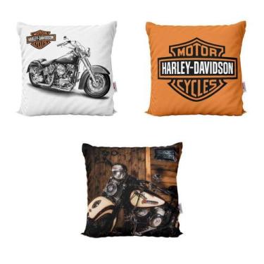Imagem de Kit 3 Capas para Almofadas Harley Davidson Decorativas Geométricas Par