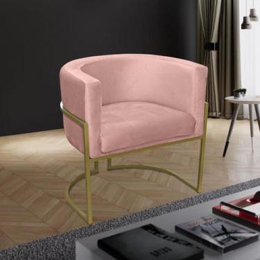 Imagem de Poltrona para Sala Decorativa Luna Base Ferro Dourado Veludo Rosa Visa
