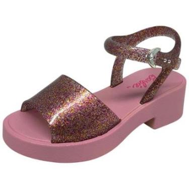 Imagem de Sandália Infantil Menina Salto Bloco Leve Brilho Barbie High-Feminino