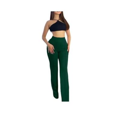 Imagem de Calças Femininas Slim Com Corte Bell-Bottom, Calças Flare De Cor Sólid