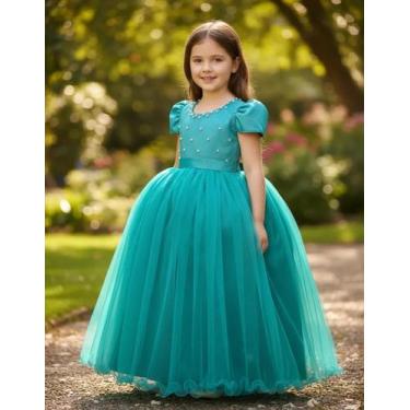 Imagem de Vestido Longo Verde Com Strass E Pérolas Daminhas Infantil Formatura F