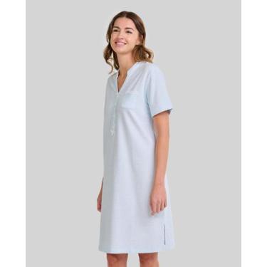 Imagem de Camisola Feminina de Cetim de Manga Curta Azul Celeste Lohe, Azul cele