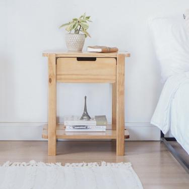 Imagem de Mesa de Cabeceira Laguna 1 Gaveta Madeira Maciça Minimalista Amêndoa Cubomob