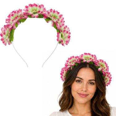 Imagem de Tiara Floral Extra Festas com Flores Artificiais Plástico e Tecido Tamanho Único Rosa Claro