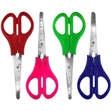 Imagem de Tesoura Escolar Make+ Inox Cabo Colorido 13cm Caixa com 12 Unidades