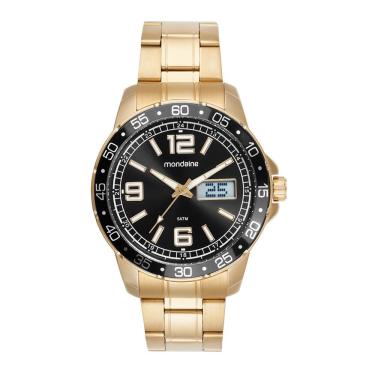 Imagem de Relógio Masculino Anadigi Dourado Analógico e Digital em Aço Inox com Calendário e Acionamento Lateral Mondaine 46CM