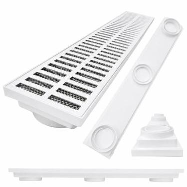 Imagem de Ralo Laje Alumínio Branco 15x80 Anti Inseto Cocho Raso Ideal Varanda -
