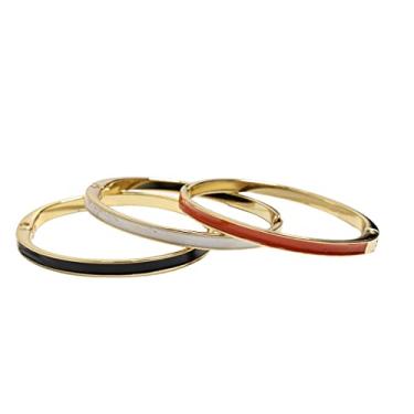 Imagem de Pulseira Slim Feminina Bracelete Madreperola Laranja e Preto Semijoia Banhado a Ouro (Laranja)