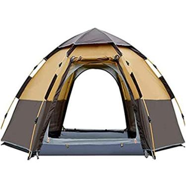 Imagem de Pkfinrd Barraca de pano à prova de chuva de lona com abertura automática hexangular hidráulica - Barraca de cúpula ultra grande impermeável - barraca de acampamento familiar protegida UV verde (cor: B, tamanho: grande)