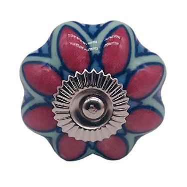 Imagem de 6 pcs Armário de cerâmica artesanal Knobs Boho Room Decor Acessórios Azul Folha e Vermelho Floral Decorativo Móveis Hardware YYDFPIIA (Color : B-1)
