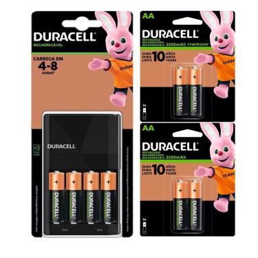 Imagem de Carregador de Pilhas Duracell com 8 Pilhas Aa Recarregáveis 2500 mAh CEF14BR4 Bivolt Preto Inmetro