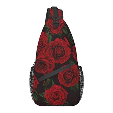 Imagem de Putdidi Mochila tiracolo para mulheres e homens, bolsa de ombro pequena, casual, uma alça, Flor vermelha rosa, One Size