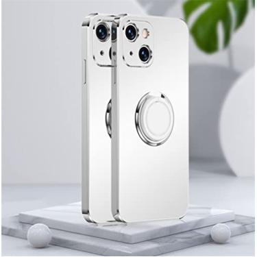 Imagem de Estojo macio fosco quadrado fosco de luxo para iphone 14 13 12 11 pro xs max mini se x xr 7 8 plus suporte de anel de metal tampa traseira, branco, para iphone 13