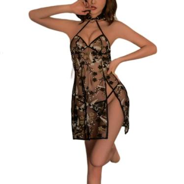 Imagem de Chinese style ladies sexy cheongsam cosplay sexy lingerie anime high waist bifurcated pajamas dress (black2)