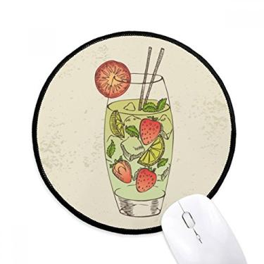 Imagem de DIYthinker Tapete de mouse padrão ilustração de suco de frutas de morango desktop escritório tapete redondo para computador