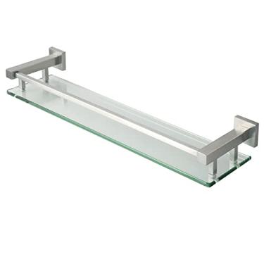 Imagem de KIZQYN Prateleira de banheiro 19,7 polegadas Prateleira de vidro do banheiro alumínio vidro temperado organizador de armazenamento retangular grosso montagem na parede 1 camada de vidro prateleiras flutuantes prateleiras de parede do banheiro (cor: níquel escovado)