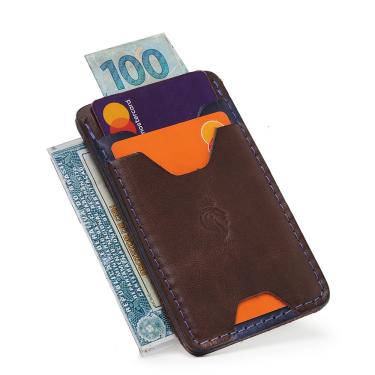 Imagem de Mini porta cartão carteira de couro pequena bicolor cnh dinheiro cartões
