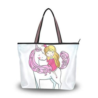 Imagem de ColourLife Bolsa de ombro com alça superior Princesa Girl On Magic Unicorn Bolsa de ombro para mulheres e meninas, Multicolorido., Large