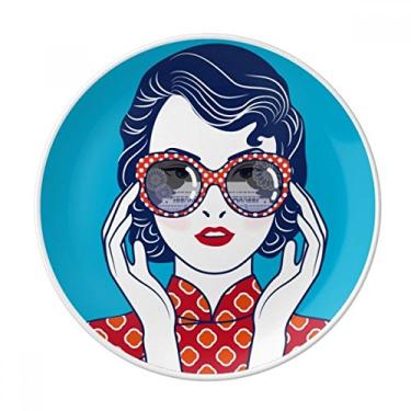 Imagem de Prato de copos feminino azul da cultura chinesa decorativa de porcelana salver louça de jantar