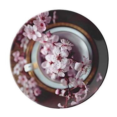 Imagem de Vaso de flor de ameixa rosa prato decorativo de porcelana salver louça louça jantar