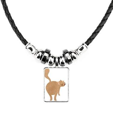 Imagem de DIYthinker Colar marrom fofo de gato andando com pingente de corda de couro
