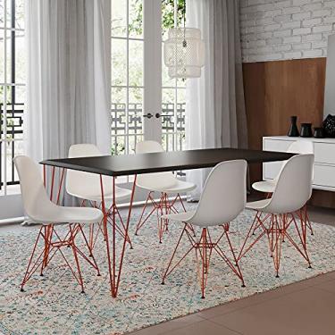 Imagem de Mesa Sala De Jantar Industrial Clips Preta 135x75 Com 6 Cadeiras Eiffel Bracas De Ferro Cobre