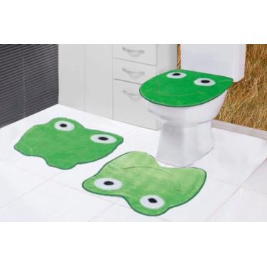 Imagem de Tapete Banheiro Formato Sapo Pelucia Antiderrapante Kit 3 Peças Verde