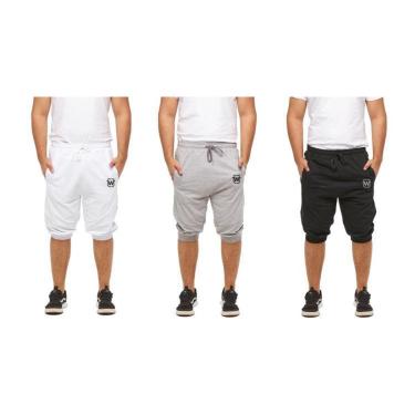 Imagem de KIT 03 BERMUDAS DE MOLETOM WOOKS MASCULINA FITNESS SKINNY - WB2-BRANCO-CINZACLARO-VERMELHO-G-Masculino