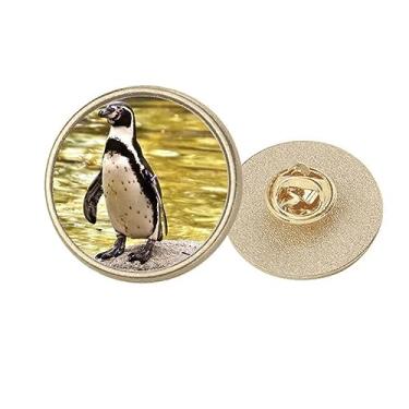Imagem de Broche de pinguim do oceano sul da Antártica Ciência Natureza Redondo Metal Dourado Broche Clip, Medium, não aplicar
