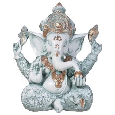 Imagem de Estátua Ganesha Deusa Hindu GG Yoga Meditação Chakras Resina (Verde-claro C/Dourado)