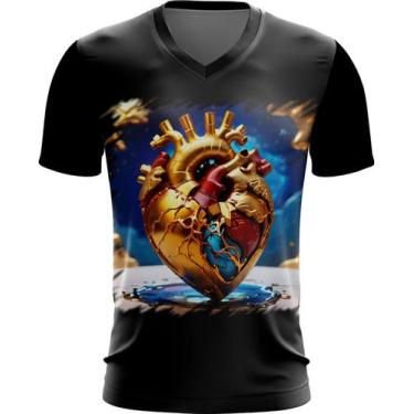 Imagem de Camiseta Gola V Coração De Ouro Líquido Gold Heart 1 - Kasubeck Store