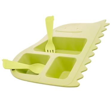 Imagem de Kit Alimentação Bebê Infantil Pratinho Bambu com Divisórias 3 Peças