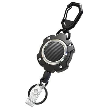 Imagem de LIUGX Chaveiro retrátil, chaveiros de mosquetão resistente, mais de 10.0000 rebote, carretel de crachá de identificação tático resistente a impacto com corda de fio de 80 cm e chaveiro, até 227 g, anel de alumínio, textura de fibra de carbono